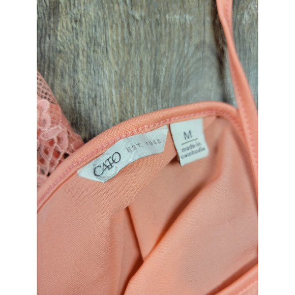 CATO Coral Salmon Lace Button Blouse w/ Matching Camisole Tank Top Set Medium - Picture 3 of 4